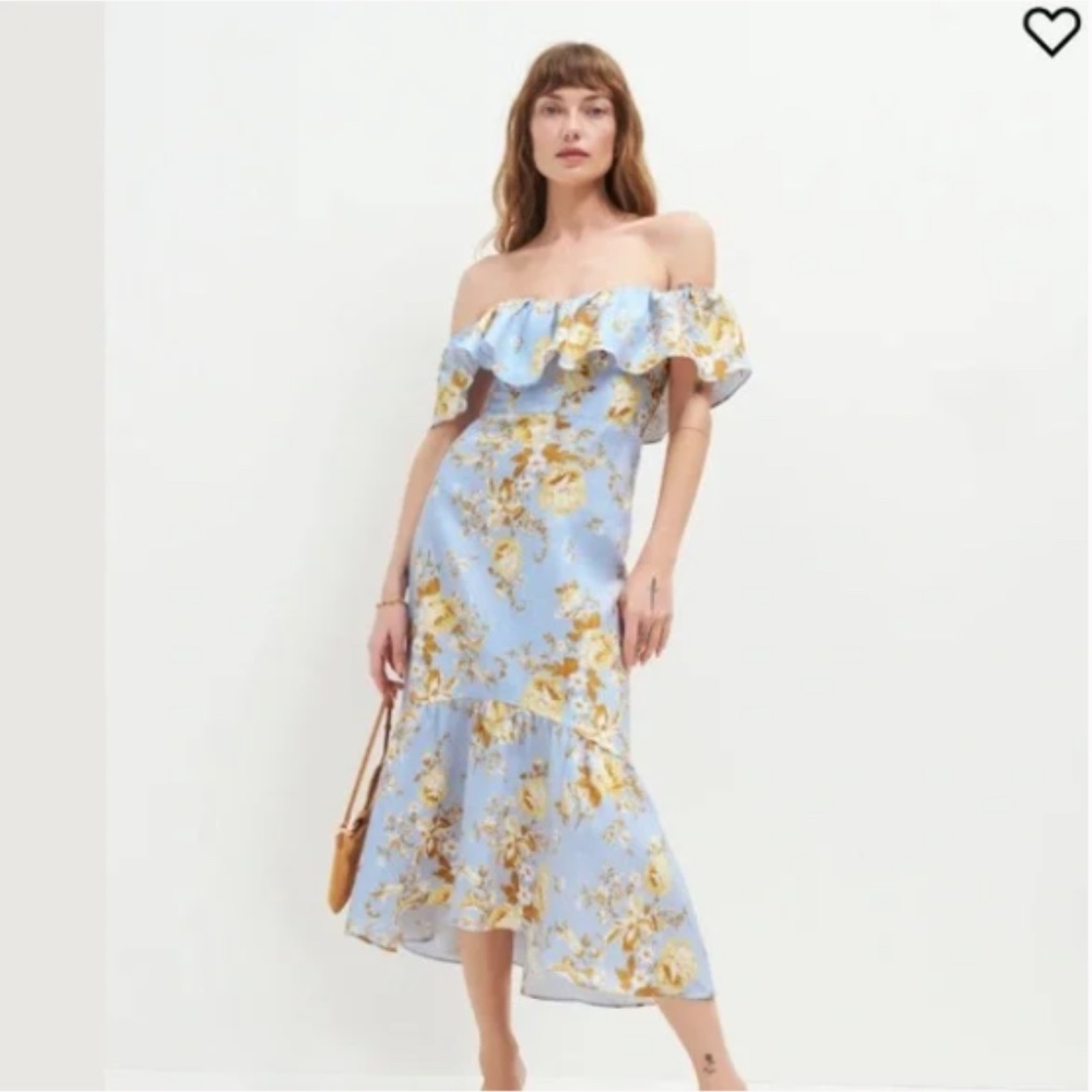 Reformation Baela Floral Linen Midi Dress in Heavenly 0 NWOT